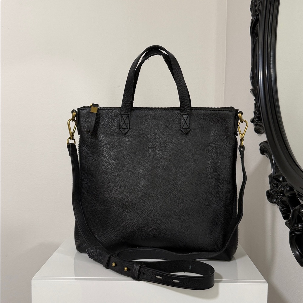 MADEWELL ZIP TOP Transport Black Leather Tote Bag with Detachable Strap 🎀🎀🎀